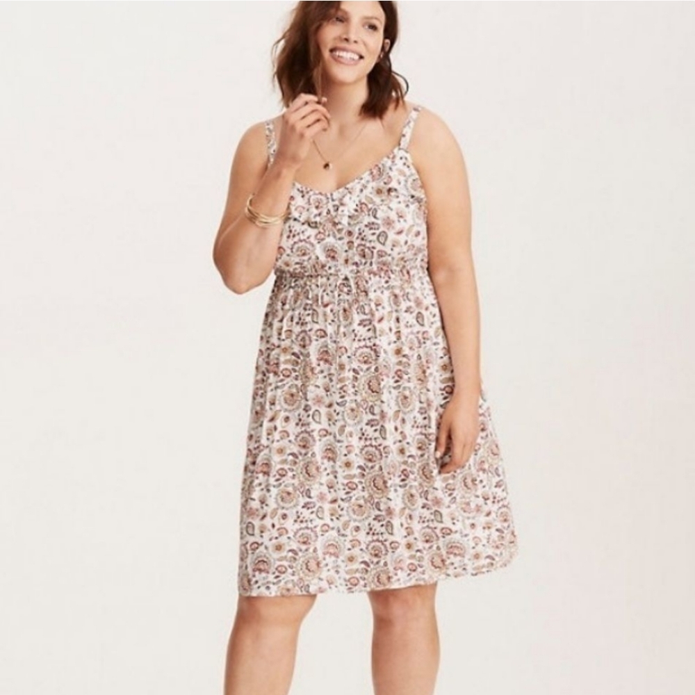Torrid Challis Paisley Adjustable Strap Pullover Ruffle Elastic Waistband Dress